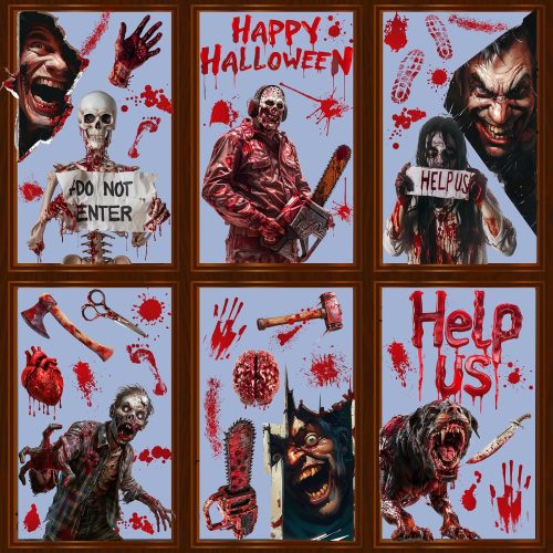 Halloween Window Clings Horror Movie Window Decals Large Reusable Window Stickers Trick or Treat Party Decorations