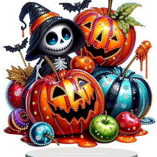 VODAPYC Halloween Tabletop Diamond Art Painting Kit, DIY Stand Up Double Sided Special Shaped Diamond Painting Desktop Ornament(Ghost Pumpkin)