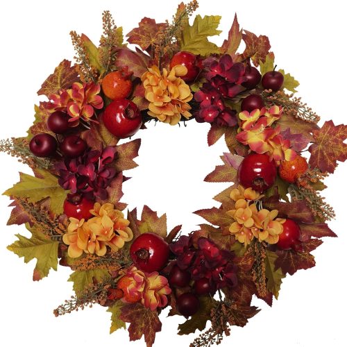 20 Inch Autumn Wreaths for Front Door Fall Wreaths for Thanksgiving & Halloween & Harvest Festival Indoor/Outdoor Fall Decorations with Apples Pomegranates Maple Leaves