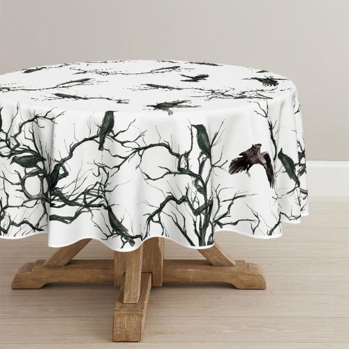 Horaldaily Halloween Tablecloth 70x70 Inch Round, Crow Tree Washable Table Cover for Party Picnic Dinner Decor