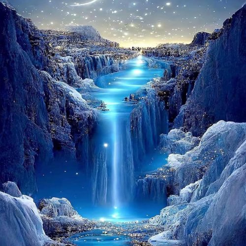 CHWGLFGG 5D Diamond Art Kits for Adults Beginners, Moonlight Waterfall Diamond Painting Kits, DIY Full Round Drill Paint by Diamonds Dot Gem Art for Adults, Home Wall Decor 12x16 Inch