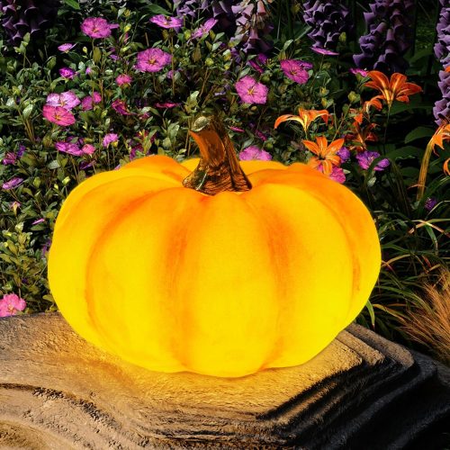 Solar Pumpkin Lights Garden Statues Outdoor Pumpkin Fall Decor Thanksgiving Halloween Decorations for Porch Terrace Yard Lawn Patio,Small Pumpkin