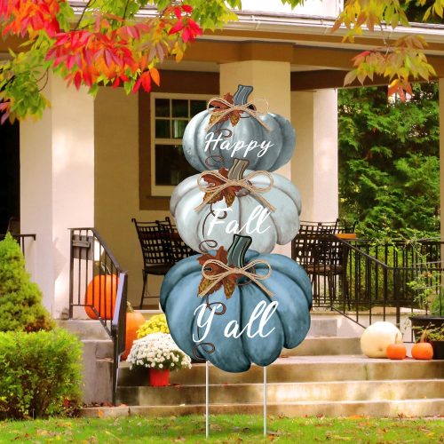Geetery 3 Pcs Fall Pumpkin Yard Stakes Decoration 31 Inch Plastic PP Stackable Thanksgiving Outdoor Fall Yard Sign Rustic Autumn Harvest Pumpkin Yard Sign for Thanksgiving Garden Lawn Home Patio Decor