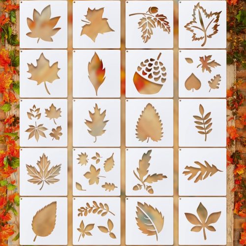 20 Pieces Autumn Leaf Stencils Fall Pumpkin Templates Reusable Craft Stencils Plastic Painting Harvest Stencil for Craft DIY Fabric Canvas Wall Maple Leaf Pumpkin Painting Home Decorations(Leaves)
