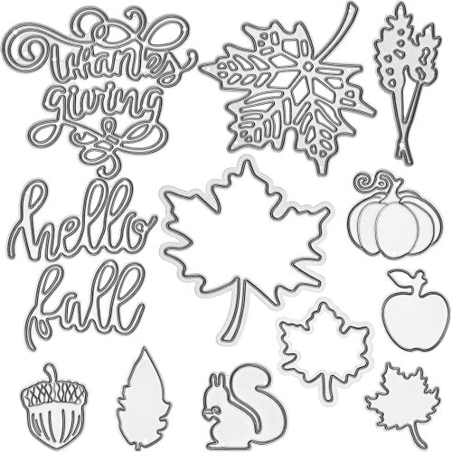12 Pieces Thanksgiving Metal Cutting Dies Maple Leaf Metal Die Cuts Fall Leaves Thanksgiving Word Cuts Stencils for Fall DIY Scrapbooking Card Making Craft Decorations