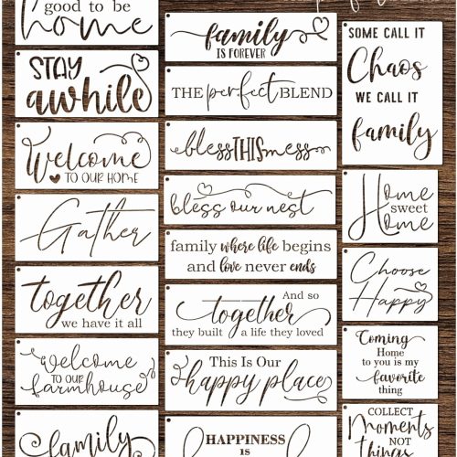 Word Stencils for Painting On Wood Sign Canvas Fabric, Reusable Welcome Farmhouse Burning Inspirational Art Craft Paint Stencil for Shirt Family Furniture Wall Card Making (20 Home)