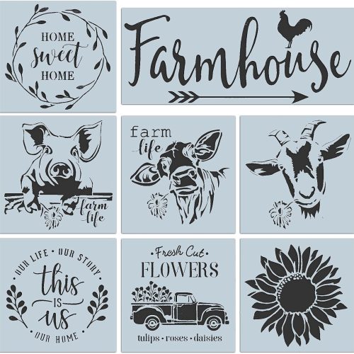 Farmhouse Stencils Farm Theme Reusable Stencils for Painting on Wood Animals Flower Vintage Truck Pattern Stencil for Drawing DIY Scrapbooking Furniture Wall Signs Floor Fabric Decors