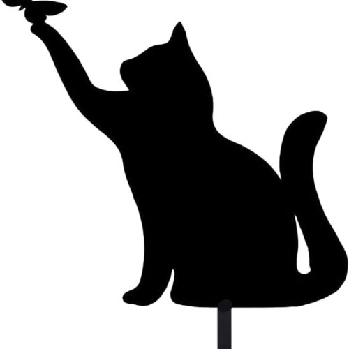 Metal Cat Stake Garden Decor, Yard Decoration Art for Lawn, Gifts for Cat Lovers, Black Outdoor Home Decoration, Metal Kitty Statue (SOCAT)