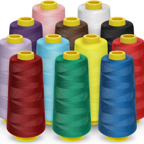 12 Pack Serger Thread Cones, 1800 Yards Each Spool Overlock Thread, PolyesterThread 40s/2 for Serger&Overlock, Quilting, Piecing, Sewing Machine