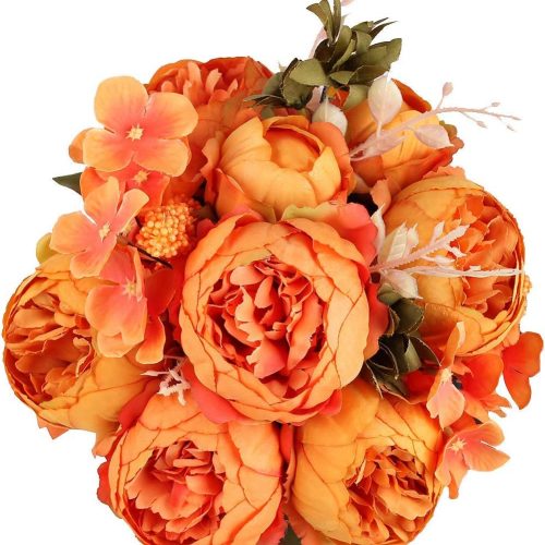 ShengyuanLouiesya Artificial Flowers Fake Silk Peony Flower Bouquet Floral Plants Decor for Home Garden Wedding Party Decor Decoration (Orange)