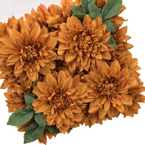 TINGE TIME Artificial Flowers 20pcs Silk Dahlia 5"/6" Fake Flowers for DIY Wedding Bridal Bouquets Centerpieces Arrangements Party Baby Shower Home Decorations (Burnt Orange)