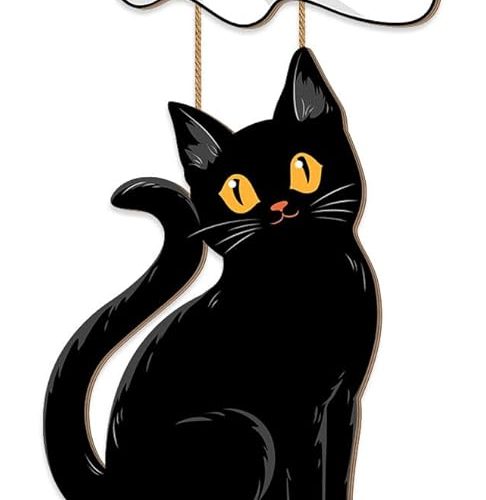 Halloween Ghost Black Cat Pumpkin Door Hanging Sign Decorations, 3 Plaques Cute Ghost Boo Wooden Signs, Happy Halloween Front Door Hanger Yard Wall Home Decor for Halloween Party Supplies Large Size