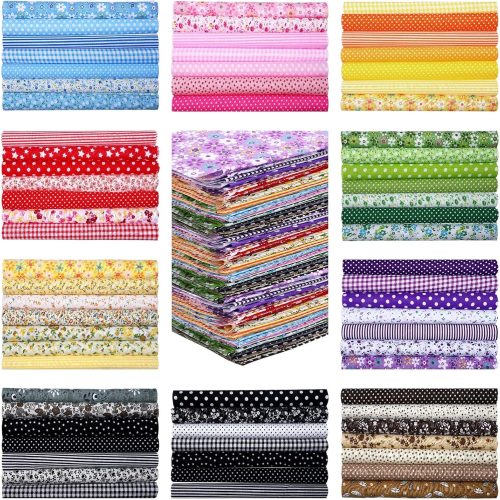 200 Pcs 10 x 10 Inch Cotton Fabric Squares for Quilting Craft Fat Quarters Fabric Bundle Squares Patchwork for DIY Crafts Scrapbooking Cloths Handmade Accessory (Flower)