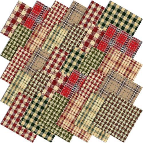 Fanfanwin 60 Pcs 10 x 10 Inch Vintage Christmas Quilting Fabric Plaid Homespun Cotton Fabric Jelly Squares Lattice Rustic Precut Santa Claus Quilting Strips for Xmas Craft Sewing DIY
