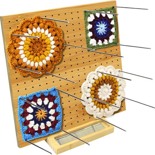 LIVSMON 11.8" Blocking Board with 20 Steel Pins, Handcrafted Knitting Blocking Mat for Knitting and Granny Squares, Crochet Gifts for Crocheters