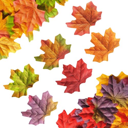 CT0816ZRA1455GT_1 Yzurbu 300pcs Maple Leaves, Autumn Artificial 6 Colors Mixed Fall Leaf for Fall Decor Wedding Party Halloween Thanksgiving Table Decorations
