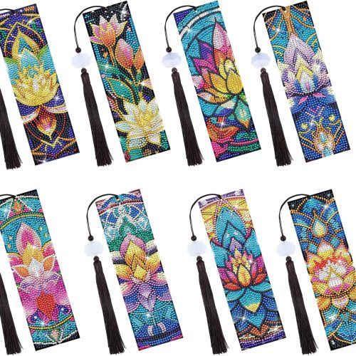 CT0816ZRA1596GT_1 Sitisnk Mandala Diamond Painting Bookmarks - 8 Pcs Diamond Art Bookmarks Kit, Boho Flower Rangoli DIY Gem Art Painting for Adult Beginners, Acrylic Book Marker with Tassels