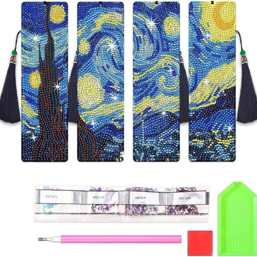 4 PCS Diamond Art Bookmarks Van Gogh Starry Night, DIY Acrylic Diamond Painting Bookmarks Kits for Adult Reader and Crafts Lovers
