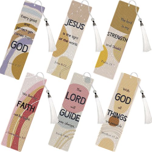 CT0816ZRA1653GT_1 Bible Verse Diamond Art Bookmarks - 6 PCS DIY Boho Diamond Painting Bookmarks Kits Religions Aesthetic Christian Art Craft Inspirational Christmas Birthday Gift for Book Lovers Adult Beginners
