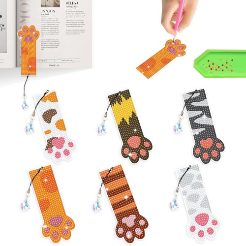 6 PCS Diamond Art Bookmarks Kits Diamond Painting Bookmark Cat Paw Bookmarks Handmade DIY Art Bookmark DIY Crafts Kit with Tool Accessories