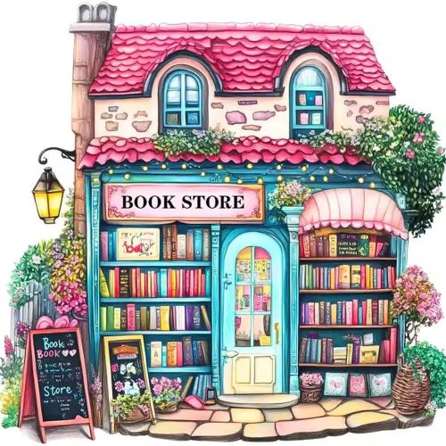 Pink Bookstore Diamond Painting Kits for Adults, 5D Diamond Art Painting by Numbers Kits, DIY Diamond Dots Art Kits, Full Round Drill Diamond Paintings for Adults for Home Wall Decor, 13.8x13.8 in