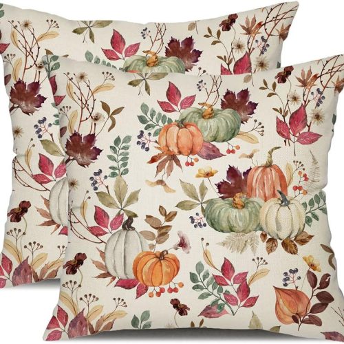 DFXSZ Fall Pillow Covers 20x20 inch Set of 2 Pumpkin Maple Leaf Flower Decorative Throw Pillow Covers Autumn Thanksgiving Farmhouse Decoration for Home Couch