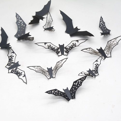 Halloween Decorations 36pcs Large Bats Wall Stickers Decals Decor Halloween Hollow Wall Decals PVC Scary Black Bat Stickers for Fireplace Ceiling Kitchen Bedroom Party Favor Supplies