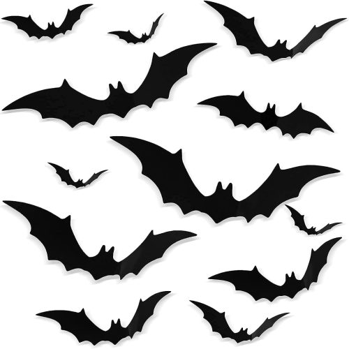Halloween Bats Wall Decor, Large 3D PVC Scary Window Stickers, 4 Size Waterproof Black Spooky Decals for Door Wall Decorations