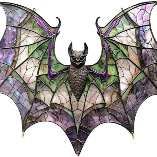 Bat Decor - Stained Acrylic Window Hanging, Gothic Window Panel Wall Hanging Ornaments, Halloween Indoor Home Decorations