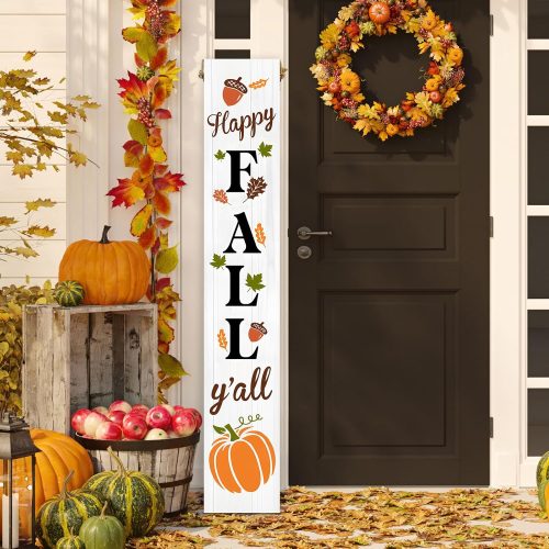 47.2 Inch Hello Fall Y'all Porch Sign, Wooden Pumpkin Tall Vertical Leaner Welcome Sign for Front Door Standing Decor, Autumn Harvest Rustic Farmhouse Home Decorations for Outdoor Yard