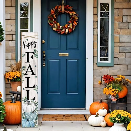 Happy Fall Wooden Porch Sign,47" Large Vertical Pumpkin Welcome Sign for Front Door, Yard, or Autumn Party Decor