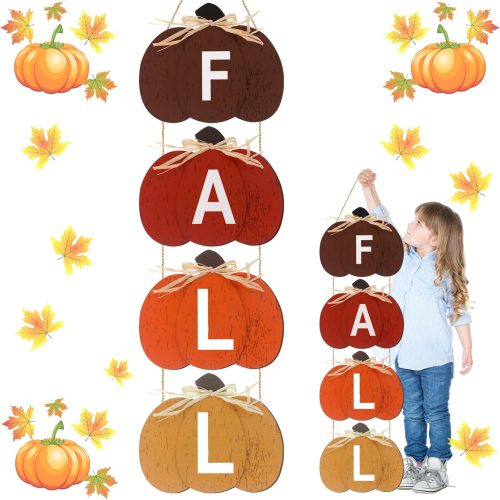 Thyle 33 Inch Fall Decoration Fall Door Sign Wooden Pumpkin Welcome Sign Thanksgiving Door Hanger Autumn Vintage Wall Hanger for Farmhouse Rustic Front Porch Harvest DIY Craft(Reddish Brown)