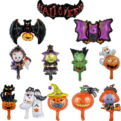 14PCS Halloween Foil Balloons - Witch, Ghost, Wizard, Pumpkin, Spider, Black Cat, Monster, Bat for Day of the Dead & Horror Halloween Night Party Hanging Decorations