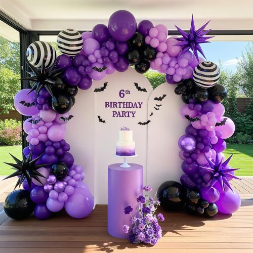 CT0821ZRA1576GT_1 Summerween Purple and Black balloon garland Kit 130pcs with starbur mylar balloons for Gothic Theme Party Balloons For TV series fans Birthday Halloween Decorations