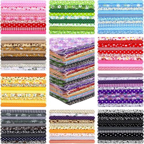Oudain 100 Pcs 8 x 8 Inch Cotton Fabric Squares Multicolor Precut Quilting Fabric Bundles Floral Patchwork Materials for Holiday DIY Craft Cloths Handmade Sewing Scrapbooking