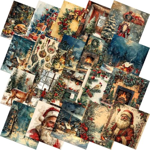 HunnmingRe 20 Pcs 10''x10'' Vintage Christmas Quilting Fabric Square Nutcracker Santa Claus Quiltted Fabric Bundle Reindeer Precuts Printed Patchwork Supplies for Winter Xmas DIY Sewing Craft