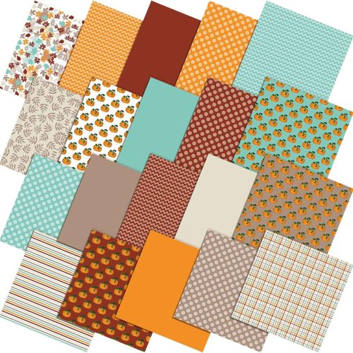 HunnmingRe 20 Pcs 10''x10'' Fall Pumpkin Quilting Fabric Square Thanksgiving Maple Leaf Quiltted Fabric Bundle Multicolor Precuts Printed Patchwork Supplies for Autumn Harvest DIY Sewing Craft
