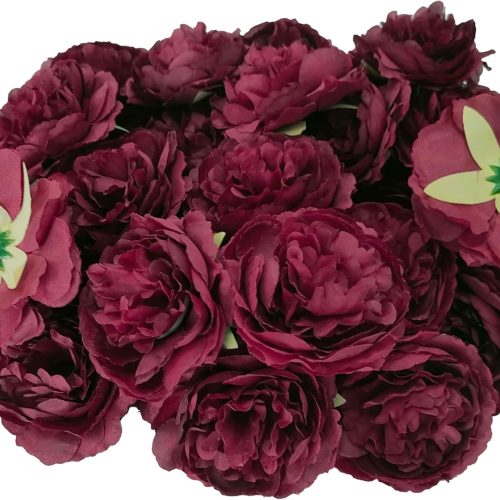 Fake Flower Heads for Craft,3.3'' Burgundy Rose Heads Artificial Flowers,40 Pcs Silk Rose Heads Bulk,Satin Rose Heads No Stem for DIY Flower Well,Crafts Bouquest (Burgundy)