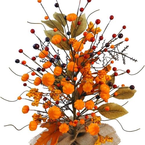 Fall Table Centerpieces Tree, Faux Fall Tree Artificial Fall Tabletop Tree Pumpkin and Maple Leaf Berry with Burlap Base Fall Decorations for Autumn Thanksgiving Party Office Home