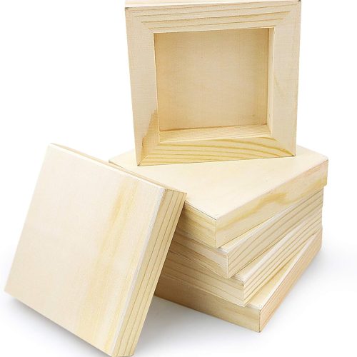 CT0821ZRA881GT_1 BILLIOTEAM 8 Pack Unfinished Square Wood Panels,4" x 4"/10cm x 10cm,Blank Wooden Canvas Cradled Painting Panel Boards for Drawing,Painting,Pouring,Wood Burning and DIY Arts Crafts Projects