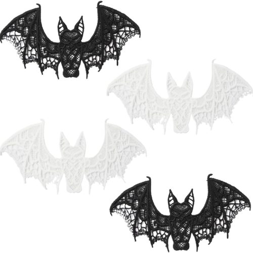 Ximimark 4 pcs Halloween Bats, Decoration Lace Bat, 3D Scary Black Bat Decor, Halloween Room Decor, Realistic Prank Props