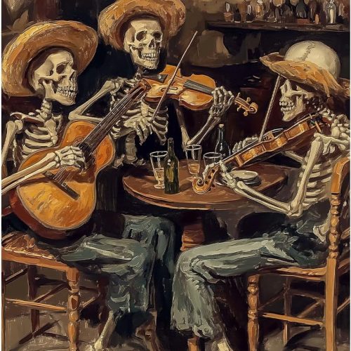 Natuyalo Paint by Numbers Kit for Adults Beginners and Kids, 16" Wx20 L Canvas Pictures Drawing Acrylic Paintwork with 3 Pcs Paintbrushes, Skeletons Concert