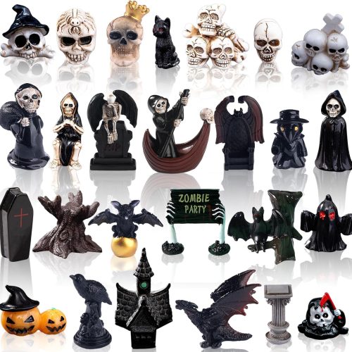 Exasinine 26Pcs Halloween Mini Figurines Mini Skull Heads Dragon Ghost Day Horror Resin Decoration for Horror Village Collections Party Favors Tabletop Decor