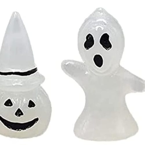 BinaryABC Halloween Glow in The Dark Pumpkin Ghost Miniature Figurines,Luminous Garden Ghost Decor, Fairy Garden Doll House Accessories,Halloween Party Favors,4Pcs