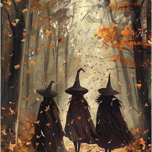 Reivworl Halloween Diamond Art Kits for Adults, Witch Diamond Painting Kits, Gem Art Kit for Gifts and Home Interior Decor 12x16 Inch