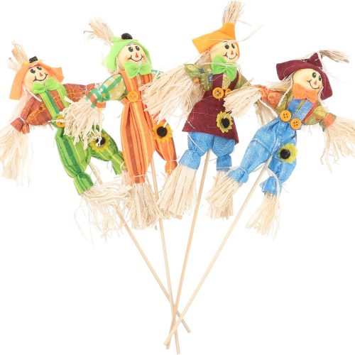 DOITOOL 4PCS Halloween Scarecrow Decorations Outdoor Small Fall Harvest Scarecrow Decor Ornaments for Garden,Home,Yard,Porch,Thanksgiving Decor (Random Style,32 x 15 x 2 cm)