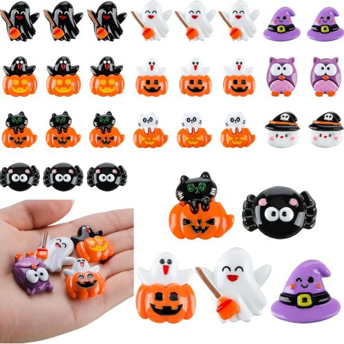 Liliful 60 Pcs Halloween Miniatures Garden Figurines Mini Resin Pumpkin Ghost Ornaments Mini Halloween Figures for DIY Garden Accessories Adornments Embellishment Decorations Party Supplies, 10 Styles