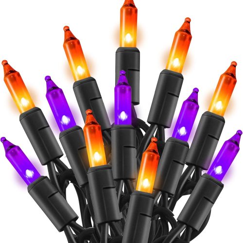 TW SHINE Purple and Orange Halloween Lights, 20FT 100 Count Incandescent Mini String Lights, Waterproof Halloween Decorations for Outdoor Indoor Patio Home Party Garden Yard Decor
