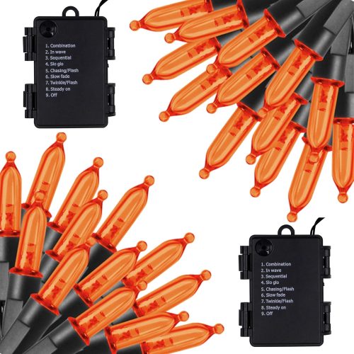Twinkle Star Orange Halloween String Lights, 2 Pack Total 100 LED 32FT Battery Operated String Light Waterproof Tree Lights with 8 Lighting Modes,Indoor Outdoor Patio Garden Halloween Decorations