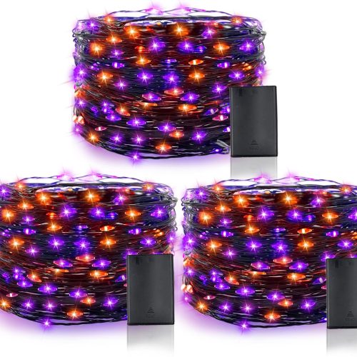 3 Set Halloween Lights Orange and Purple Lights with Timer, Halloween String Lights Battery Powered Copper Wire Fairy Lights Halloweens Decoration for Home Yard Party Indoor Outdoor, 10 Ft 30 LED Each